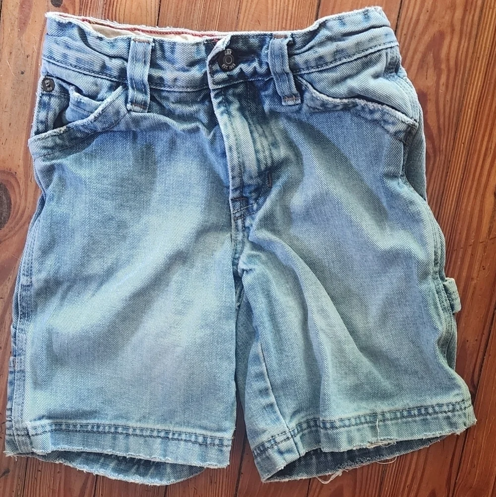Unisex Vintage Gap Distressed Blue Denim Carpenter Shorts Size 5 Regular